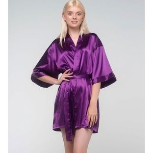 Purple Satin Kimono Robe